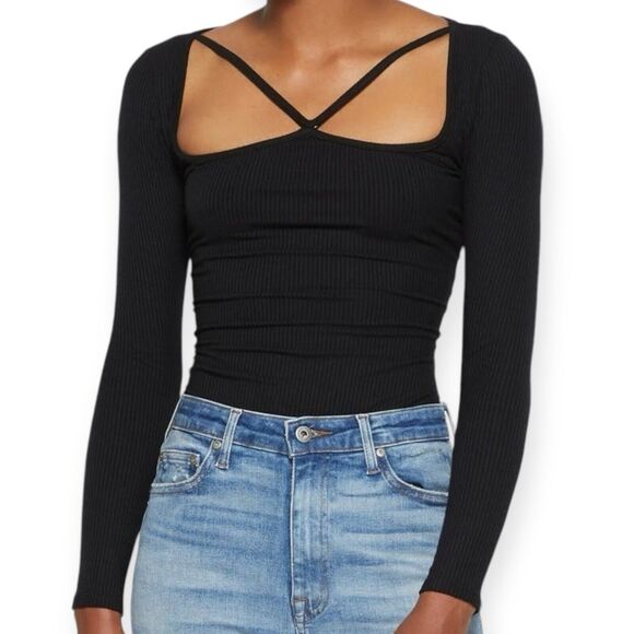 JONATHAN SIMKHAI STANDARD Diara Shaping Rib Long Sleeve Cutout Top Size Small - Picture 1 of 8